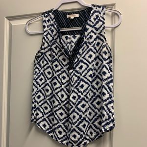 Skies Are Blue Navy and White V-Neck Top